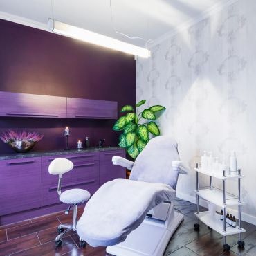 Spa massage room with ambient lighting